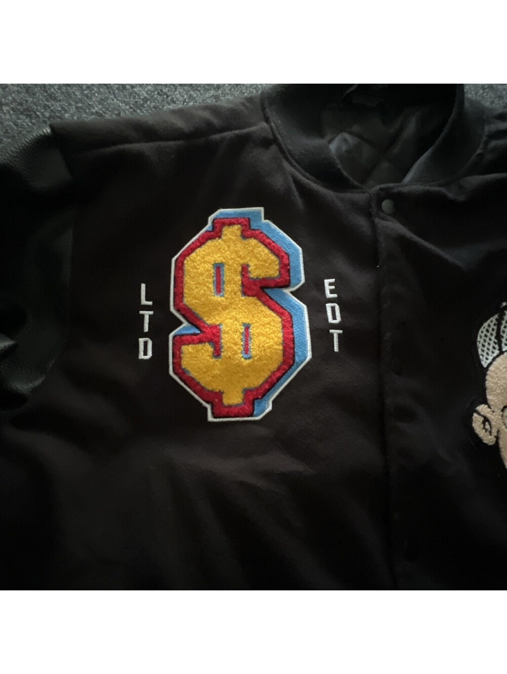 Reason Clothing X Popeye Mens XXL Varsity Bomber Jacket Chasing Cash Patches EUC - Picture 10 of 11